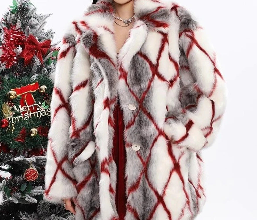 Faux Mink Fur Red Coat