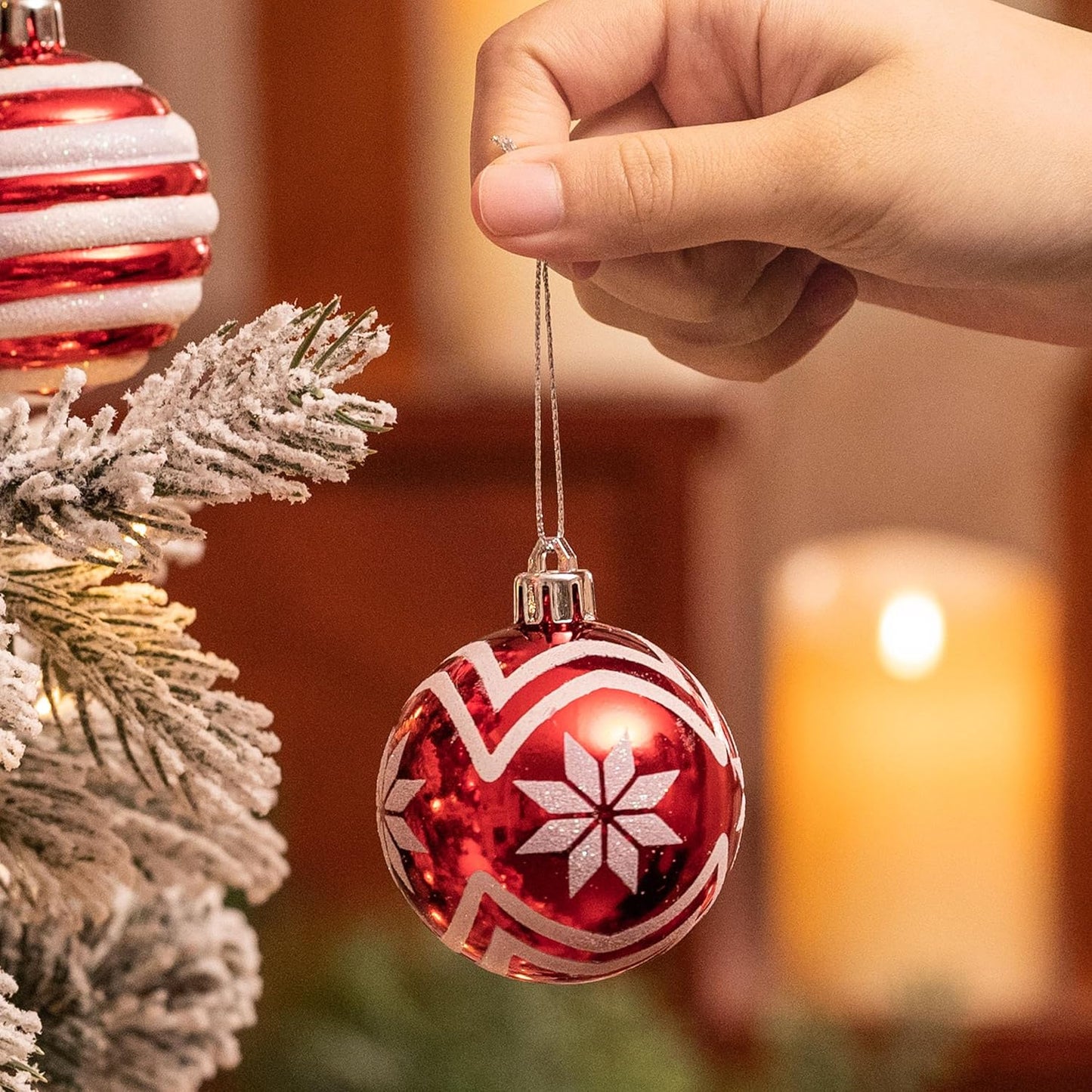 Shatterproof Red and White Christmas Ball Ornaments Set - 24ct