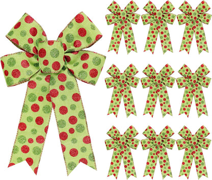 Red Velvet Christmas Tree Bow Decorations - Set of 10