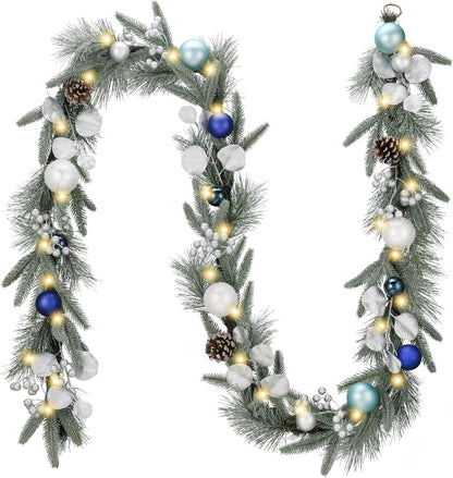 Pre-Lit Christmas Garland with White Gold Ball Accents