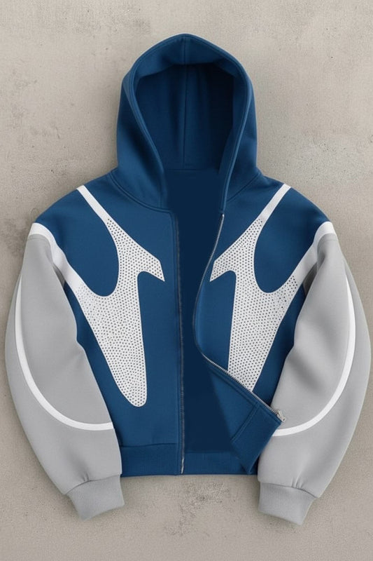 Contrast Rhinestone Zip Hoodie
