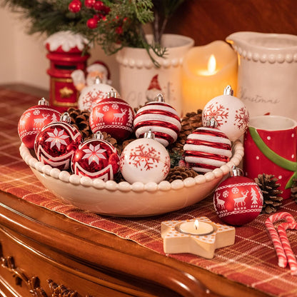 Shatterproof Red and White Christmas Ball Ornaments Set - 24ct