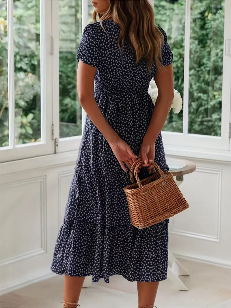 Square Neck Polka Dot Puff Sleeve Dress for Summer