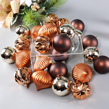 Shatterproof Glittering Brown Gold Christmas Balls Ornaments Set - 28pc