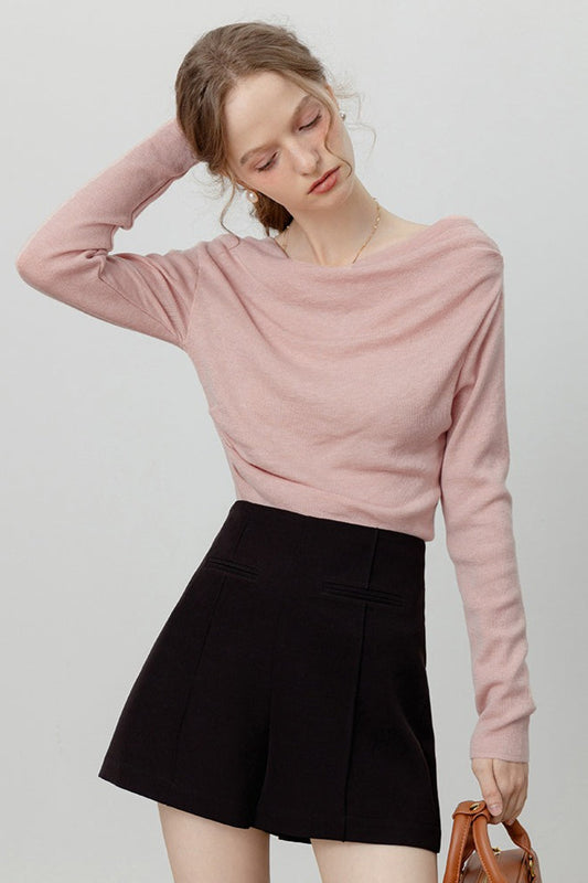 Elegant Slit Neck Tied Waist Knit Top