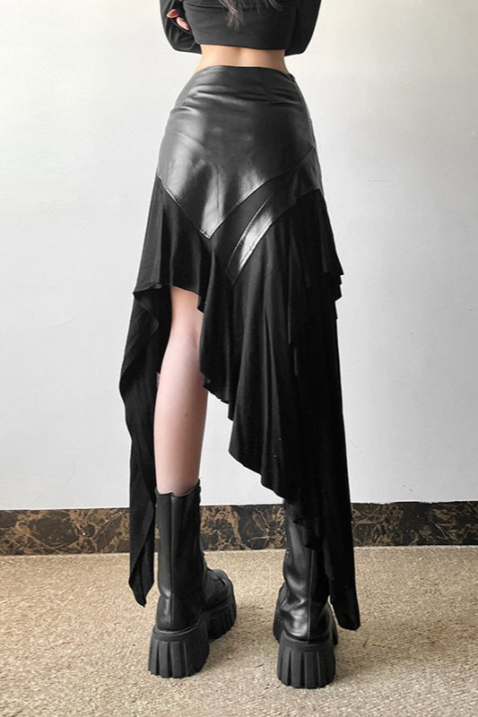 Edgy Ruffle Paneled Asymmetrical Skirt