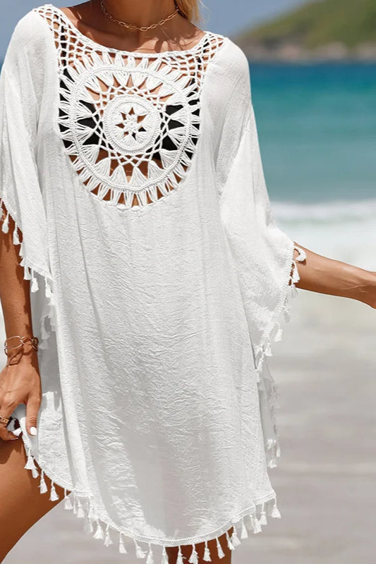 Crochet Cover Up Boho Dress White / One Size