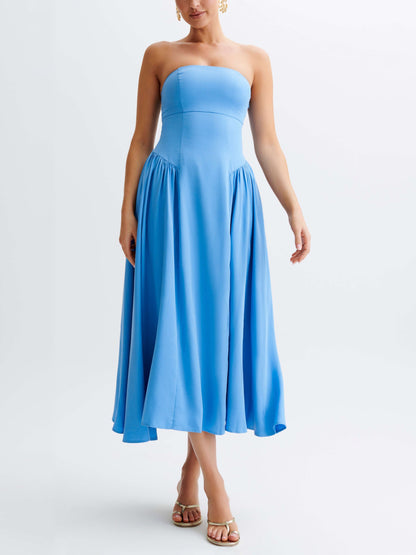 Tube Top Stylish Pleated Midi Dress