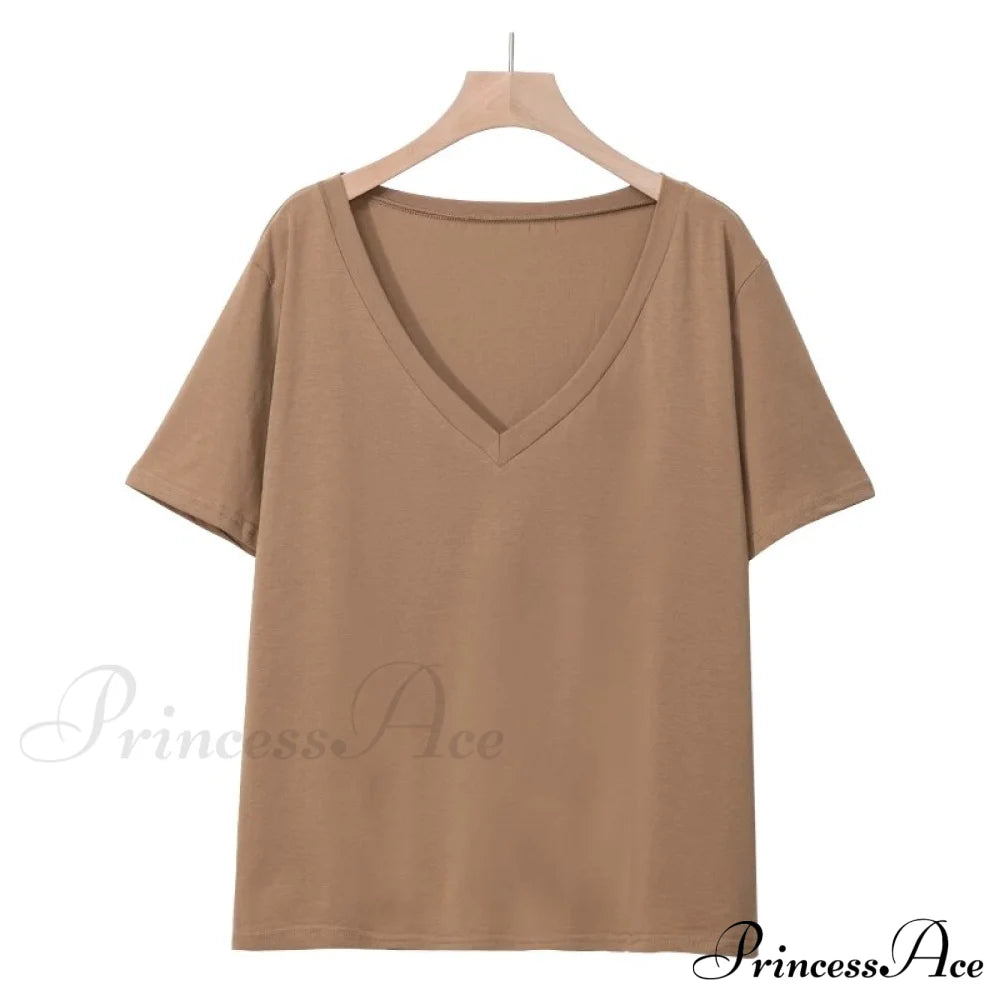 95% Cotton Simple T-Shirt Khaki / S