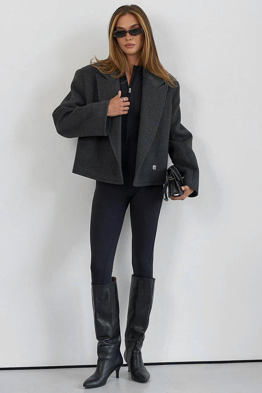 Charcoal Belted Wool Blend Blazer