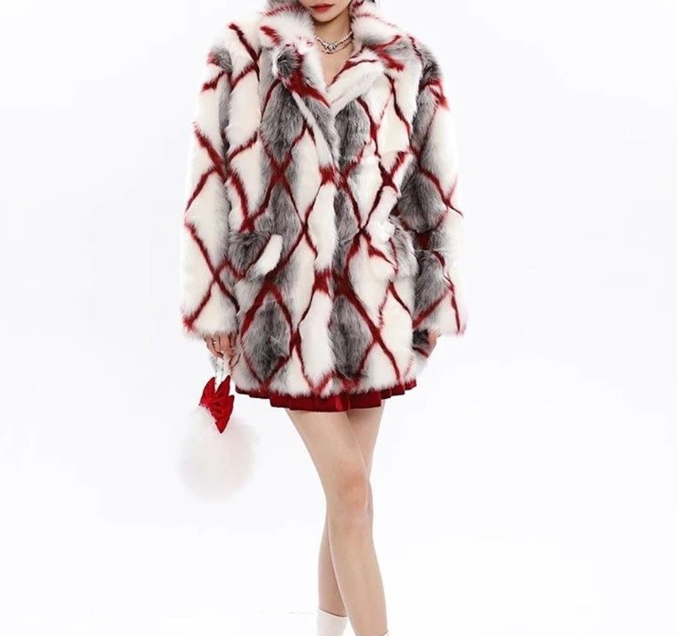 Faux Mink Fur Red Coat