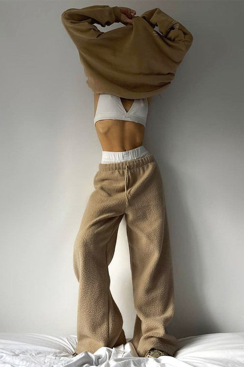 Fleece Wide Leg Relaxed Straight Pants