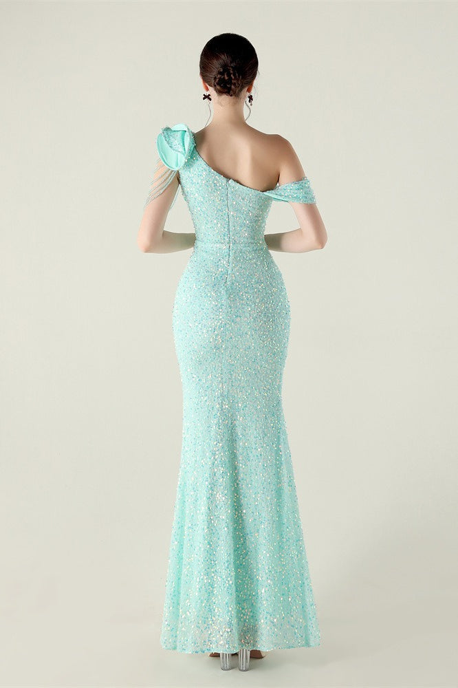 Draped One Shoulder Ruffle Formal Dress