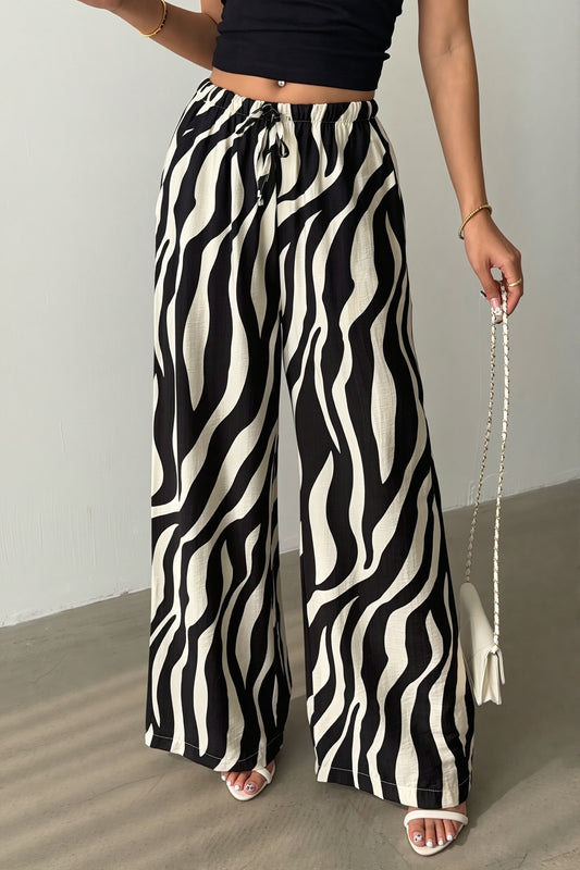 Zebra Print Loose Drawstring Pants