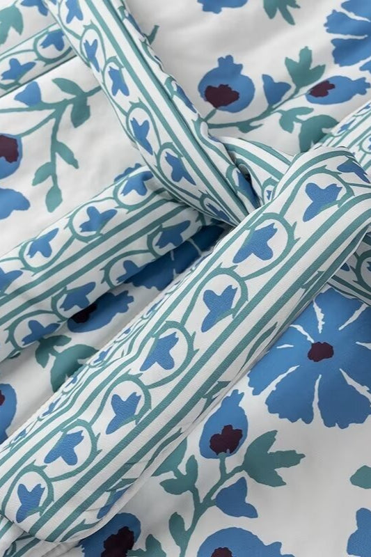 Doudoune en coton à imprimé floral et ceinture nouée