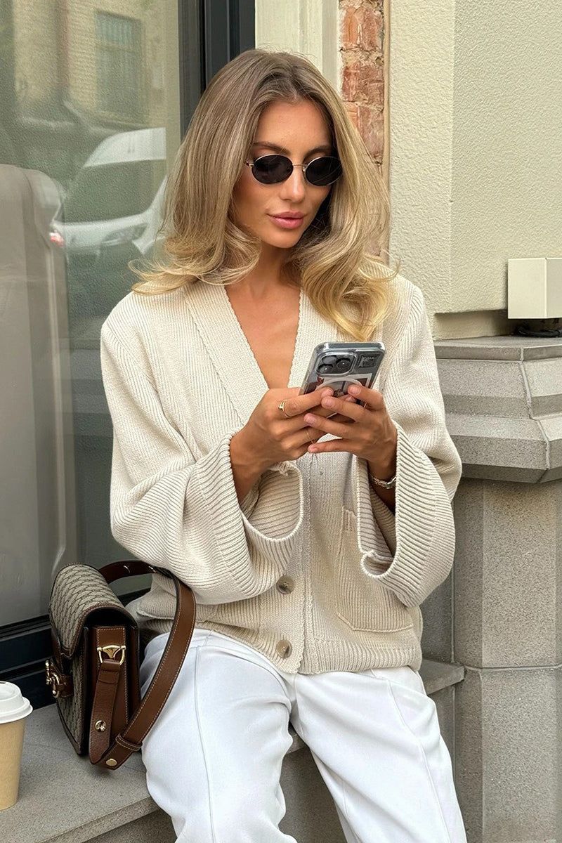Knitted V Neck Loose Lazy Fit Cardigan