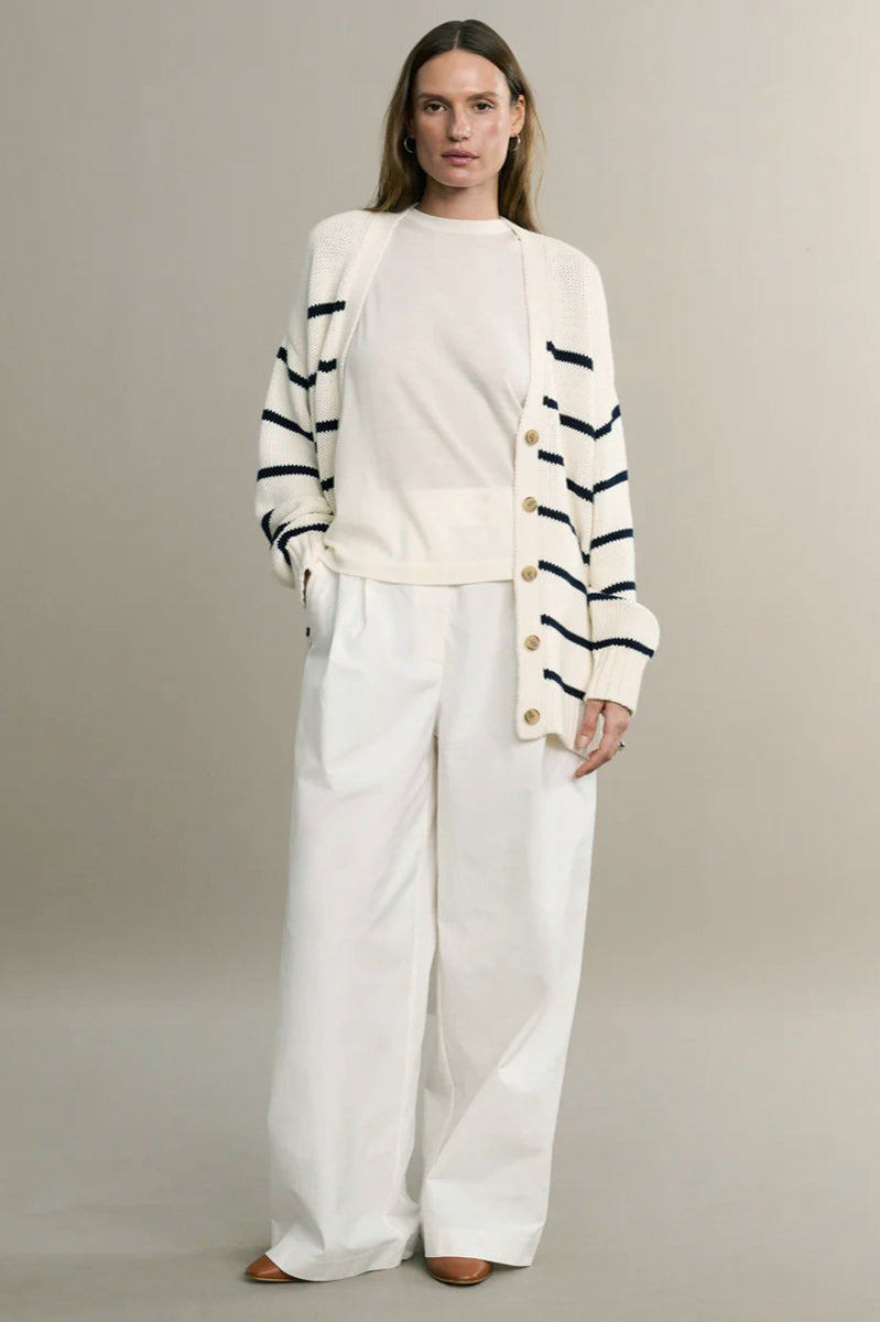 V Neck Striped Cotton Sweater