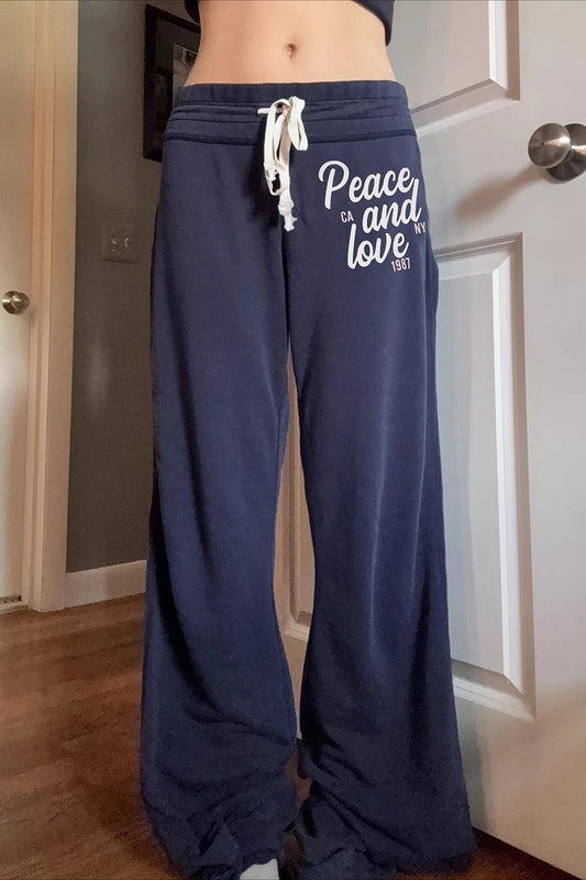 Chic Contrast Letter Print Elastic Loose Straight Pants