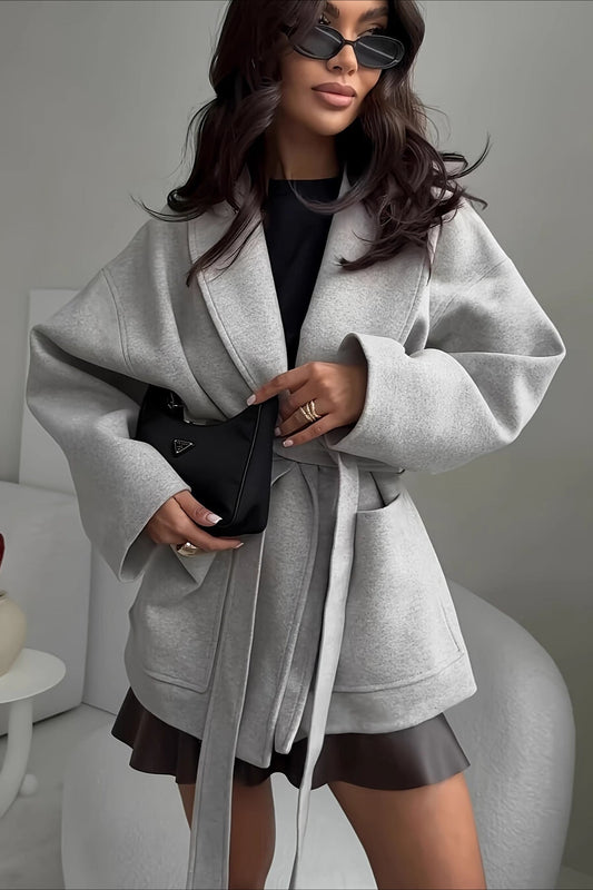 Manteau long en laine mélangée avec ceinture