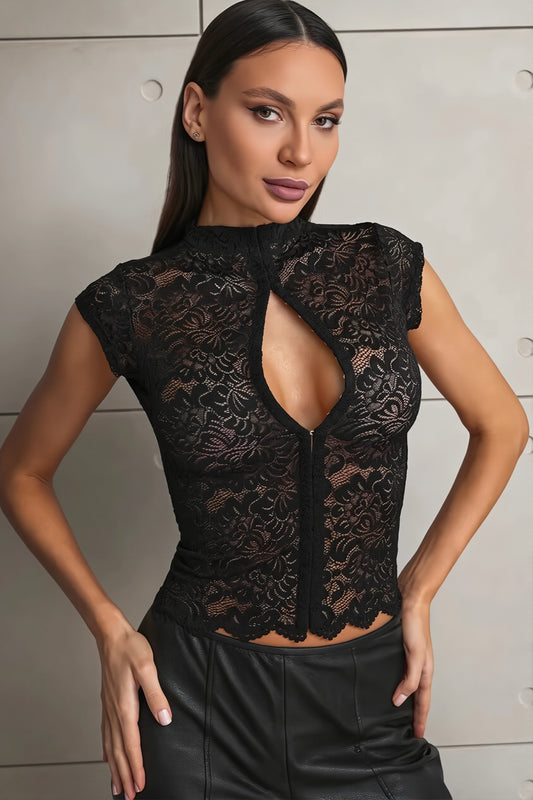 Lace Cutout Button Front Tank Top