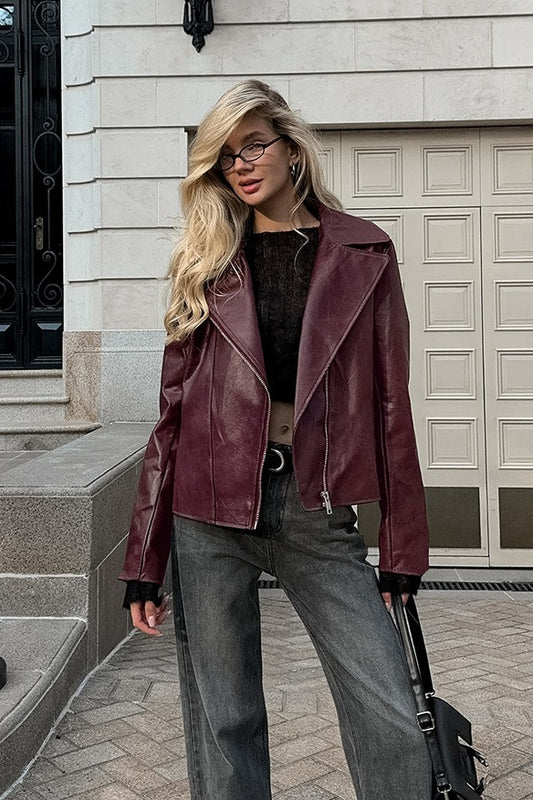 Vintage Red PU Leather Jacket