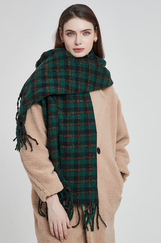 Oversized Fringe Plaid Scarf