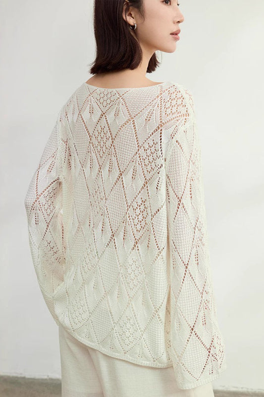 Jacquard Knit Diamond Pattern Blouse