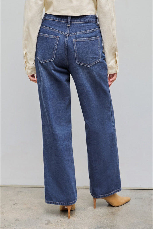 Straight Relaxed Asymmetrical Button Jeans