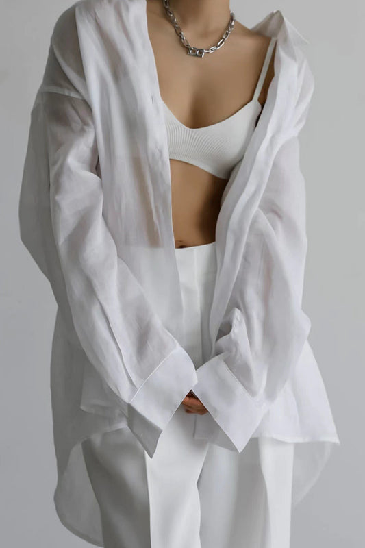 Chemisier blanc ample à col vintage haut de gamme