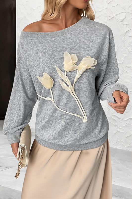 Floral Applique Off Shoulder Sweatshirt