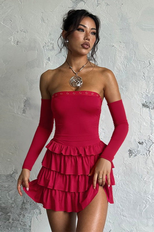 Vintage Long Sleeve Off Shoulder Mini Dress