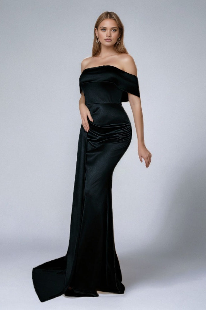Solid Satin Off-the-Shoulder High Waist Mermaid Wedding Dress