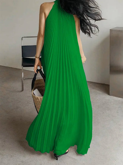 A-Line Loose Solid Color Modern Split-Joint V-Neck Maxi Dresses