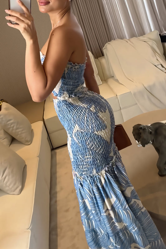 Tropical Print Bow Bandeau Maxi Dress