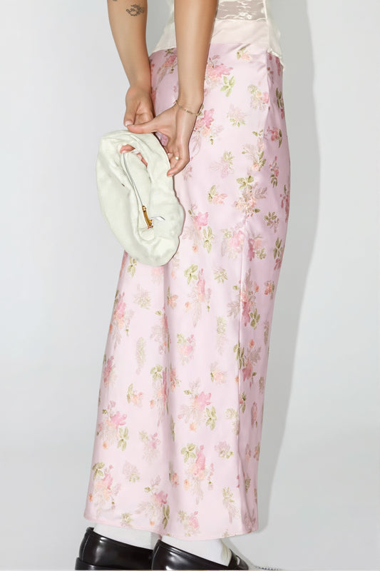 Elegant Satin Floral Draped Skirt