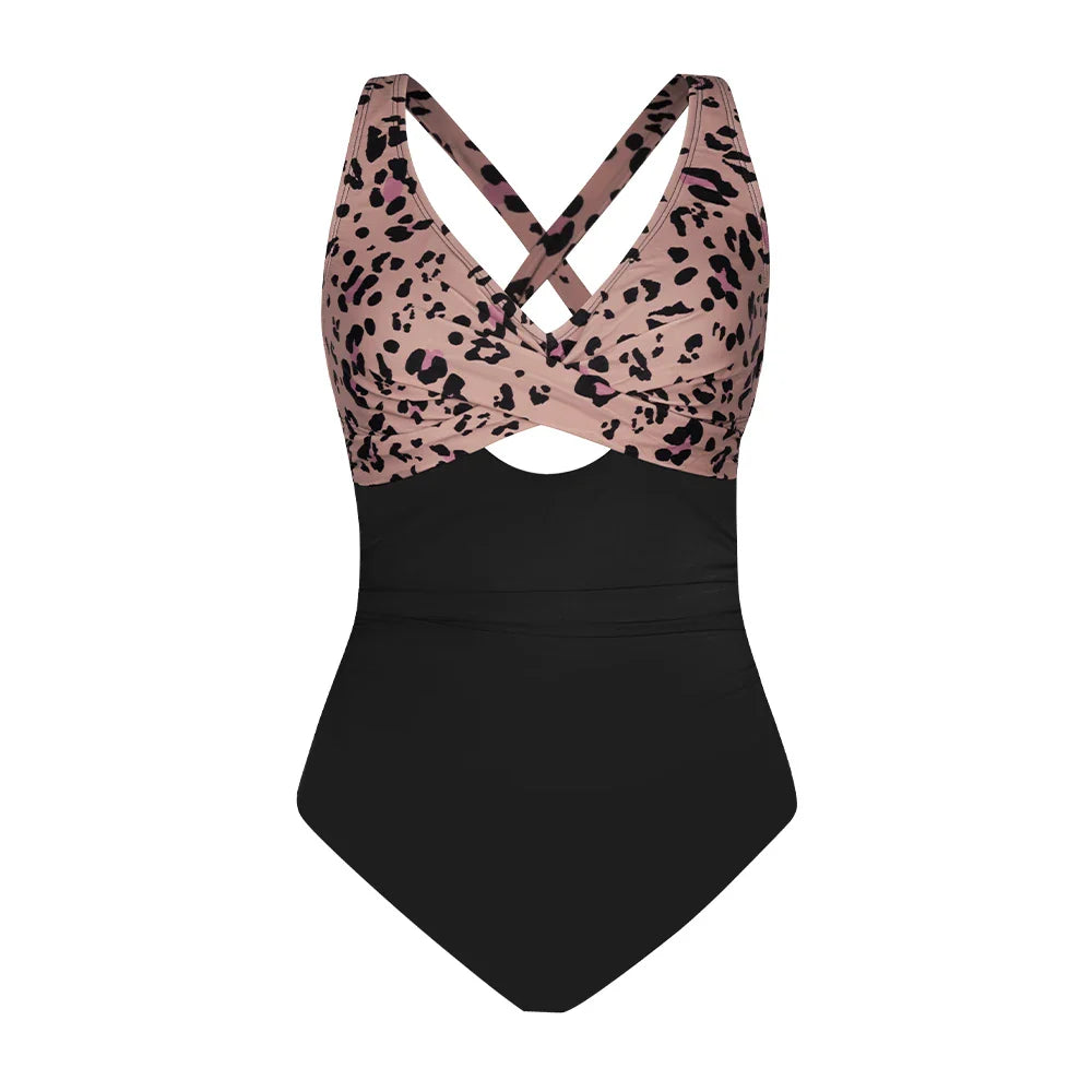 Floral Cut Out Back Tie One Piece Set black / XS
