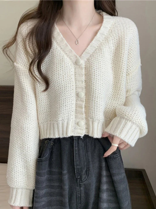 V-neck Button-Up Knit Cardigan