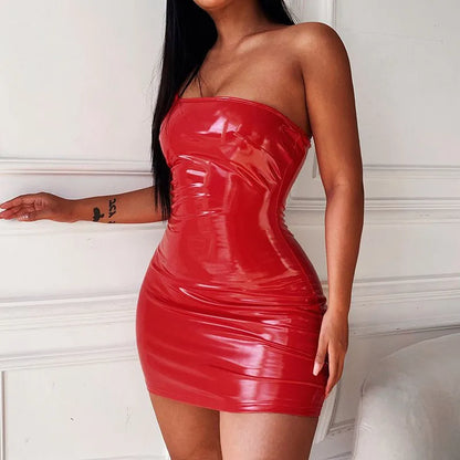 Bright Red Sexy Club One Shoulder Low Cut Tight Rave Festival Christmas Party Dress