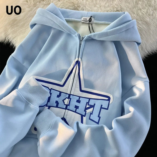 Star Print Retro Zipper Hoodie