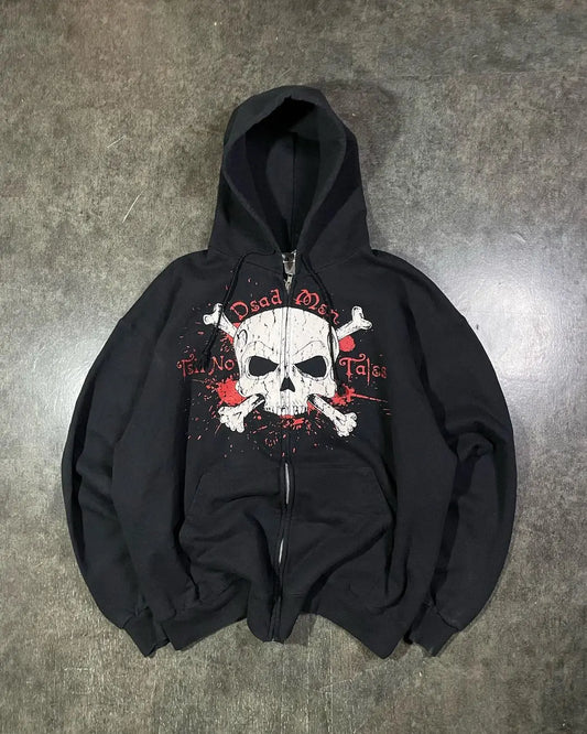 Skeleton Printed Zipper Hoodie