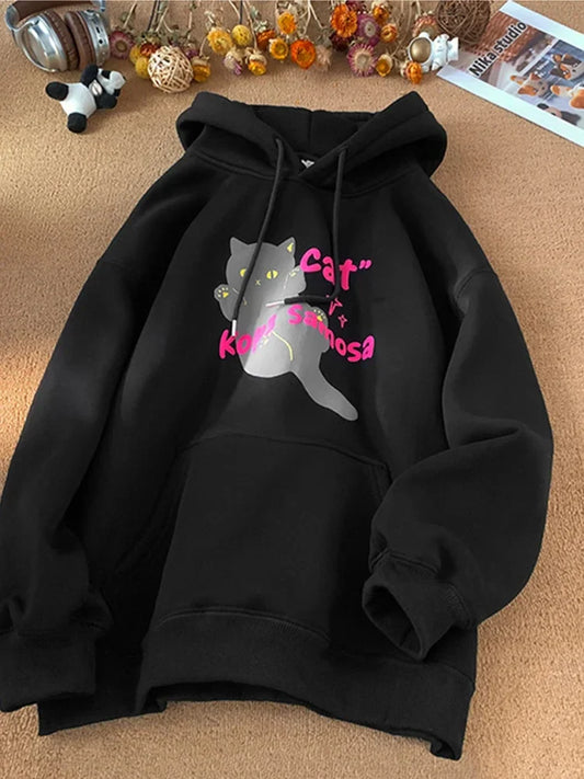 Anime Kawaii Cat Graphic Retro Hoodie