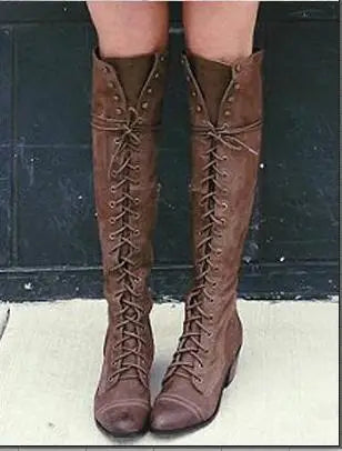 Autumn and Winter Thigh High Boots with Sewing Thread Rivet High Heel and Zipper