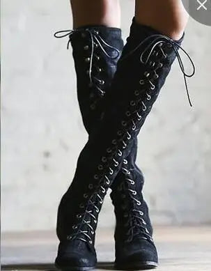 Autumn Winter Long Tube Keep Warm Thigh High Sewing Thread Rivet Zipper Knee High Boot