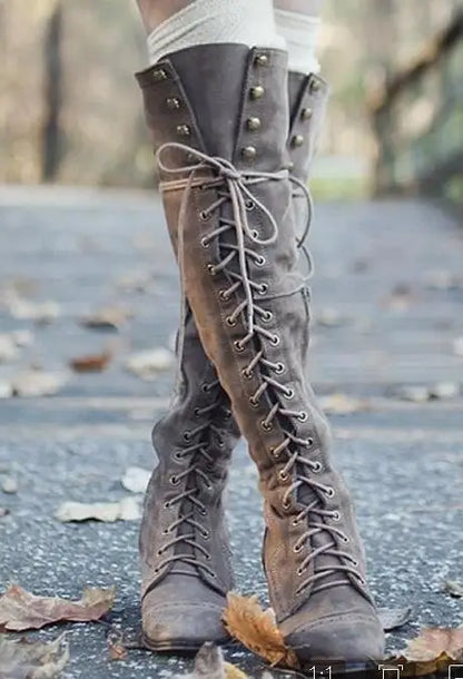 Autumn and Winter Thigh High Boots with Sewing Thread Rivet High Heel and Zipper