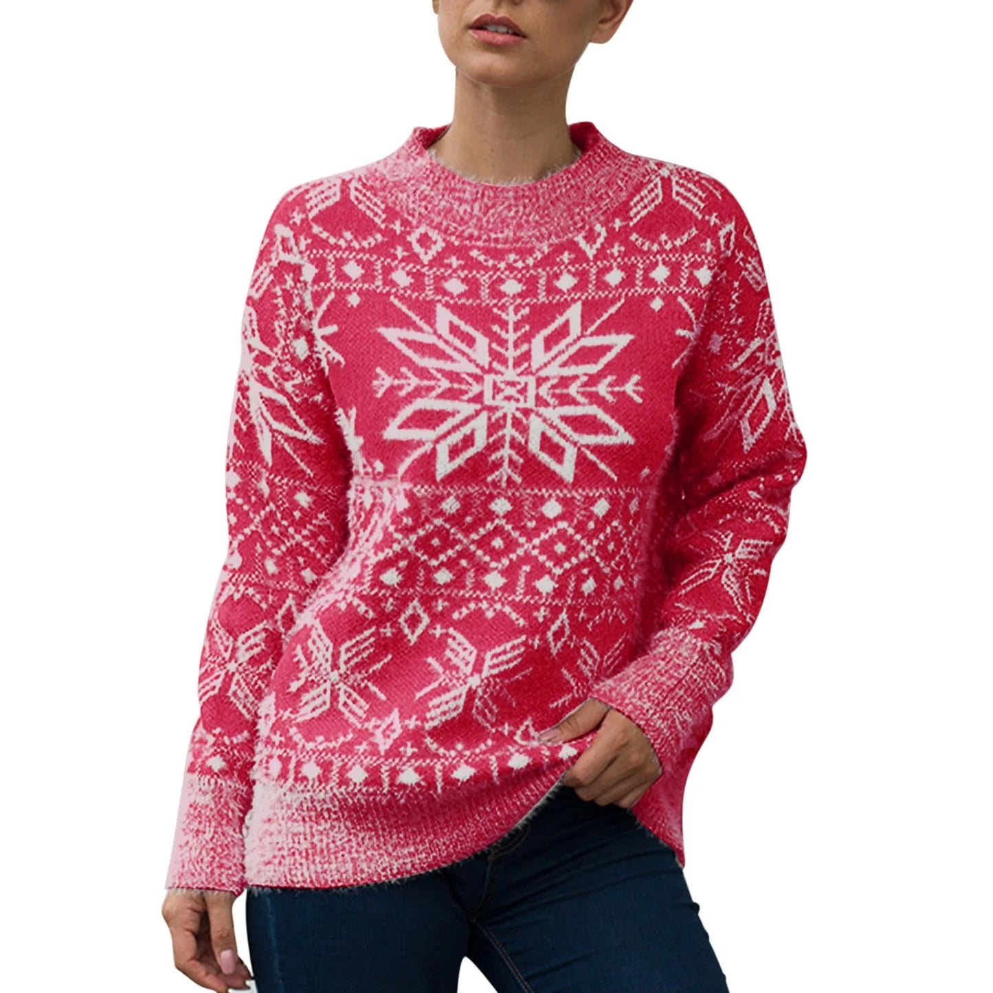 Round Neck Geometric Pattern Printed Xmas Christmas Party Green Christmas Sweater