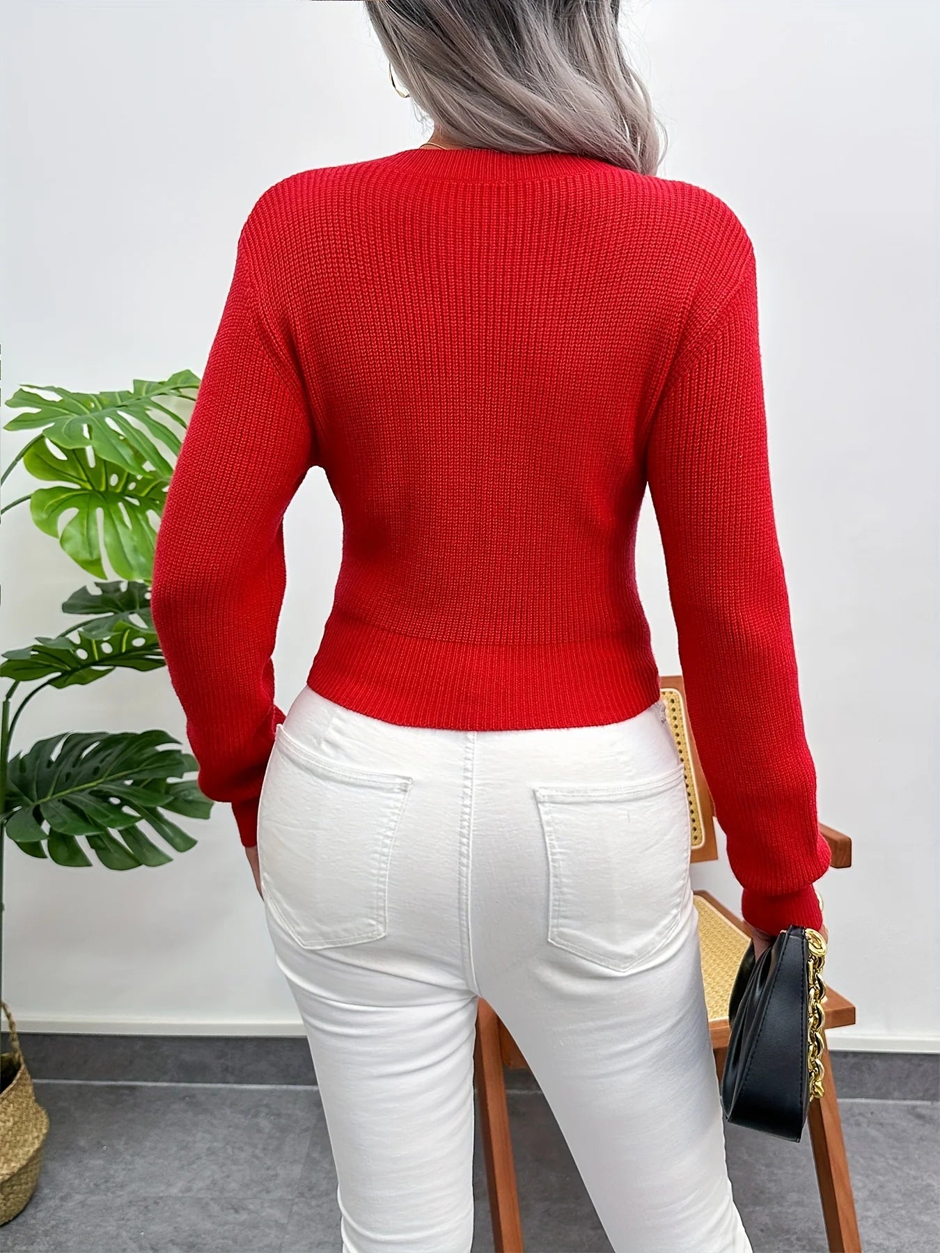 High-Grade Solid Color Slim-Fit Long-Sleeved Christmas Sweater