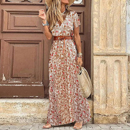 Autumn Female Short Sleeve Sexy High Split Maxi Boho Dress