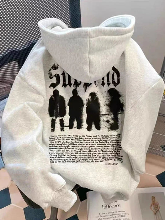 Goth Letter Graphic Loose Fleece Hoodie