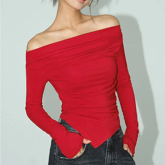 Sexy Off Shoulder Slim T-shirt Sweater