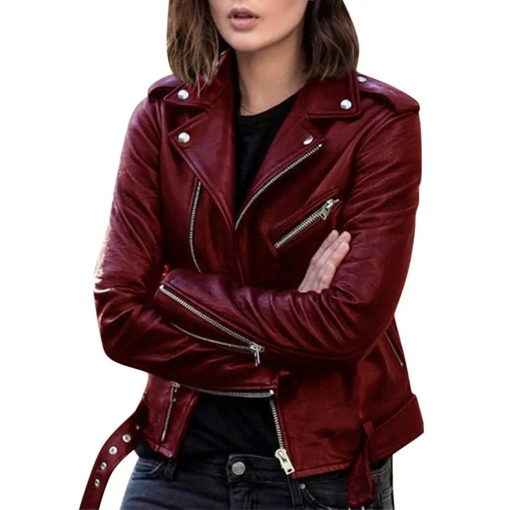 Autumn Short Solid Biker Thin Cool Faux Leather Jacket